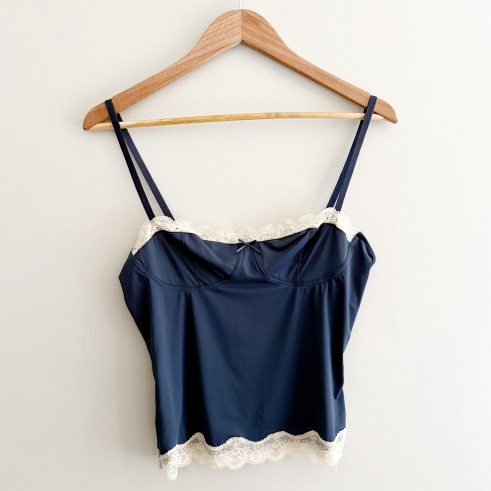 Lioness Top Model Cami Midnight Blue with Cream Lace Trim Medium